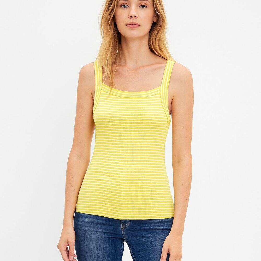 2/$30 Banana Republic Striped Ribbed Tank Top Yellow White Large #A1410